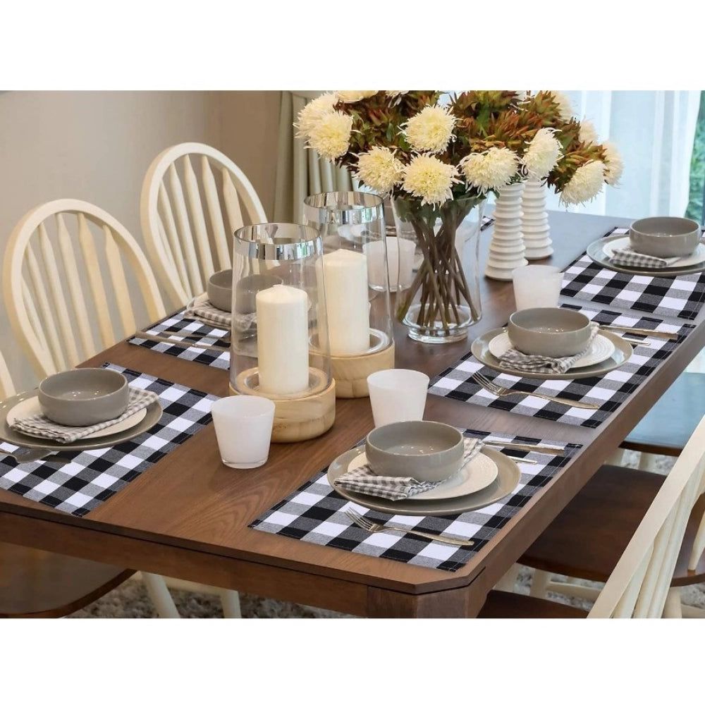 Generic Checked Cotton Place Mats Sets (Black &amp; White)