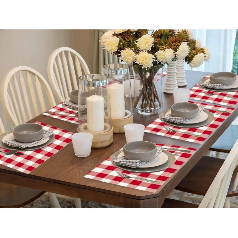 Generic Checked Cotton Place Mats Sets (Red &amp; White)