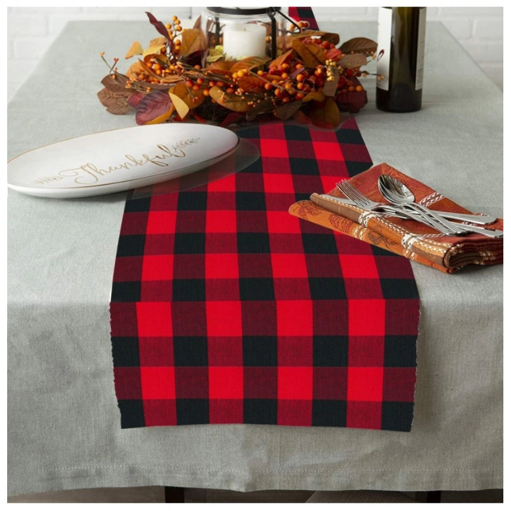 Checked Cotton Table Runners (Red &amp; Black)