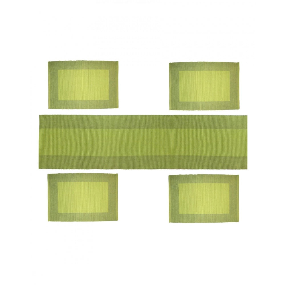Generic Ribbed Cotton Table Runner and Placemats Sets (Green)