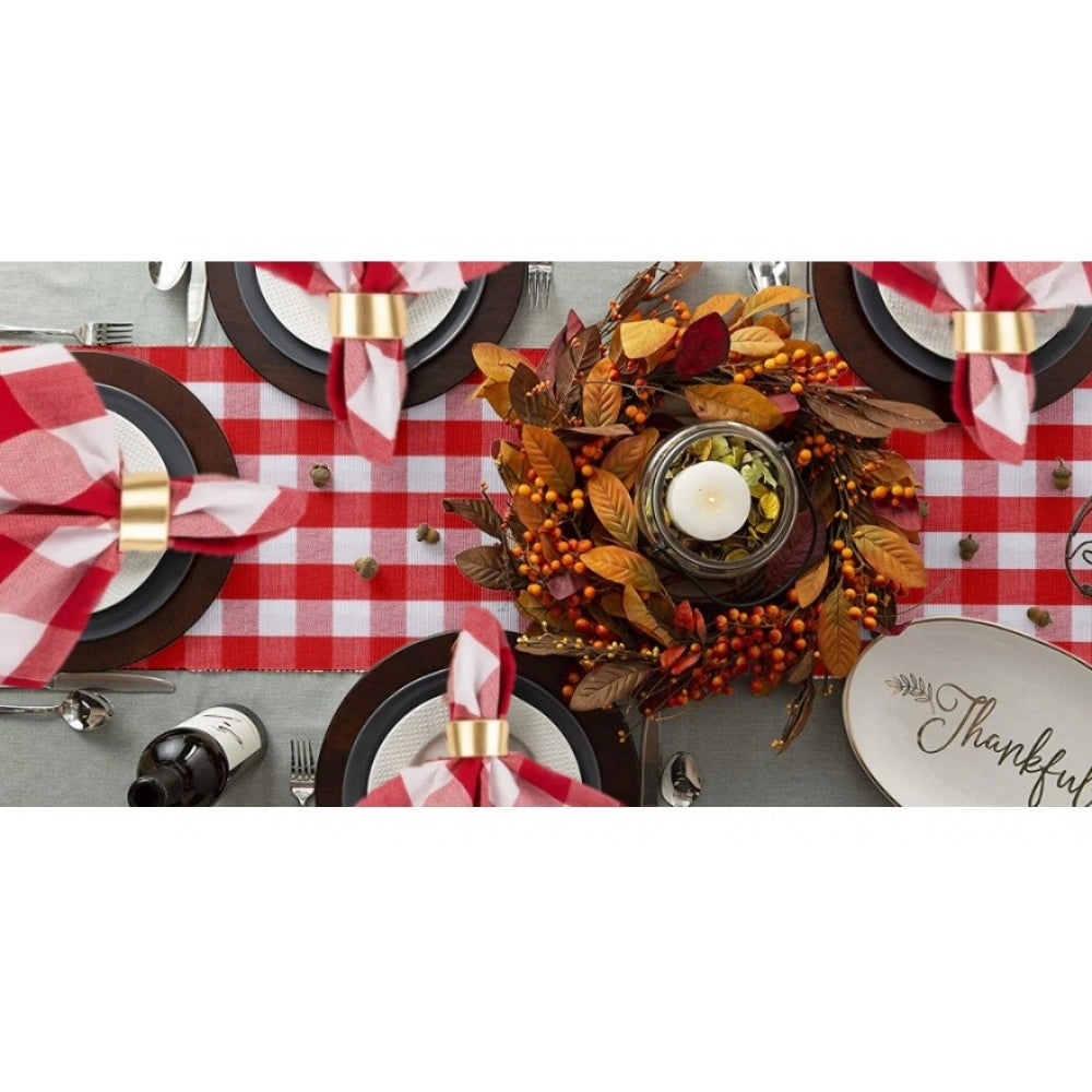Checked Cotton Table Runners (Red)