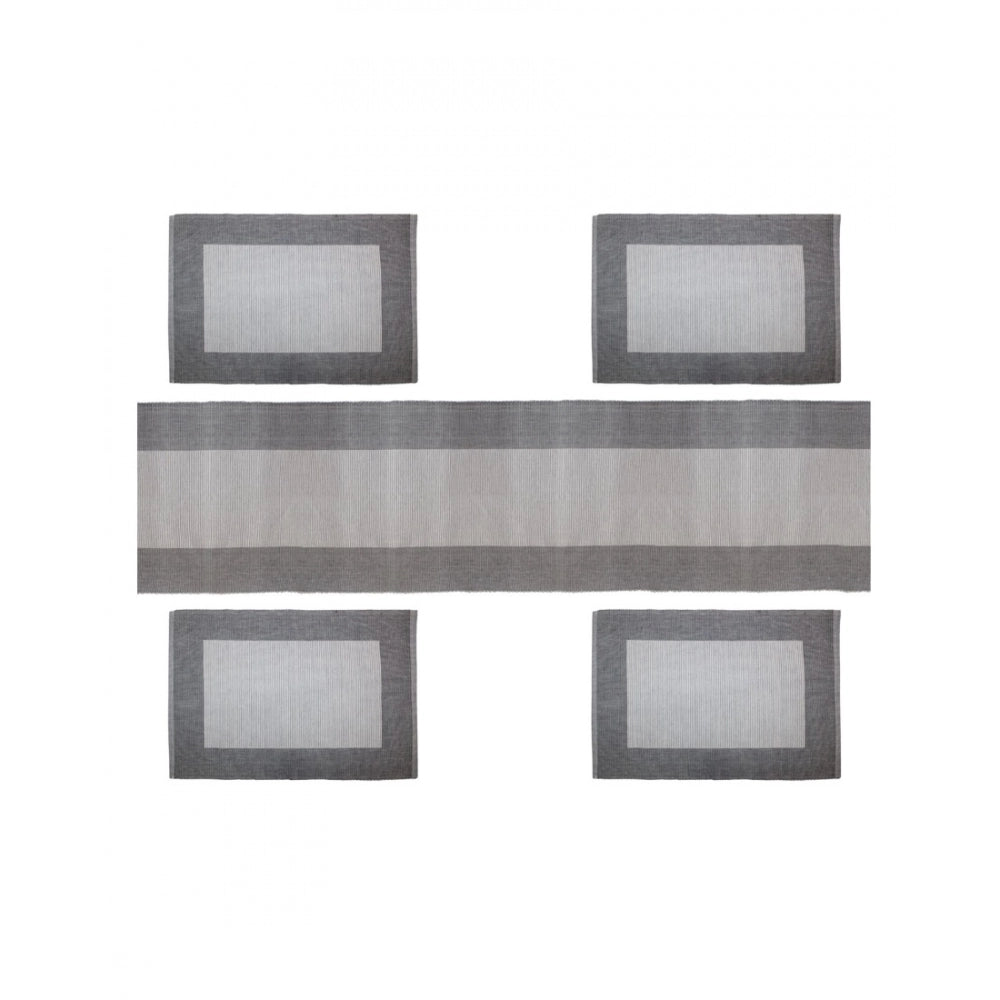 Generic Ribbed Cotton Table Runner and Placemats Sets (Grey)