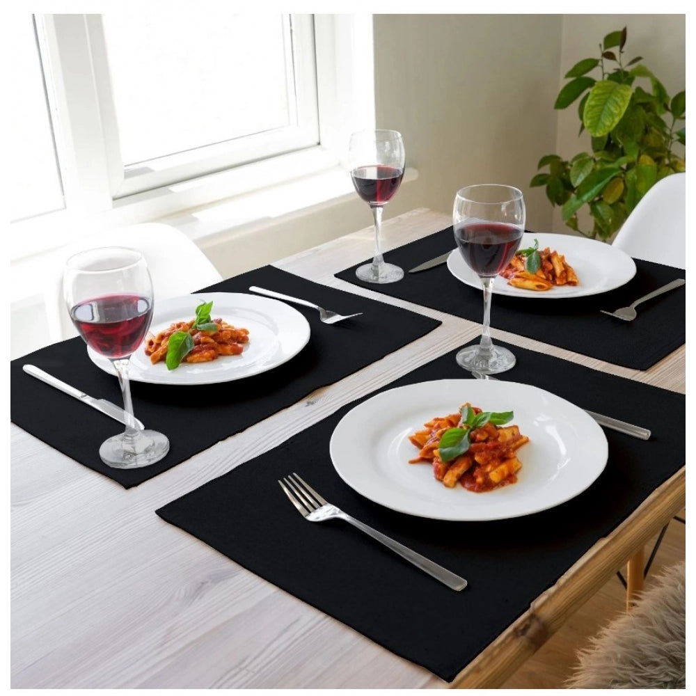 Generic Ribbed Cotton Place Mats Sets (Black)