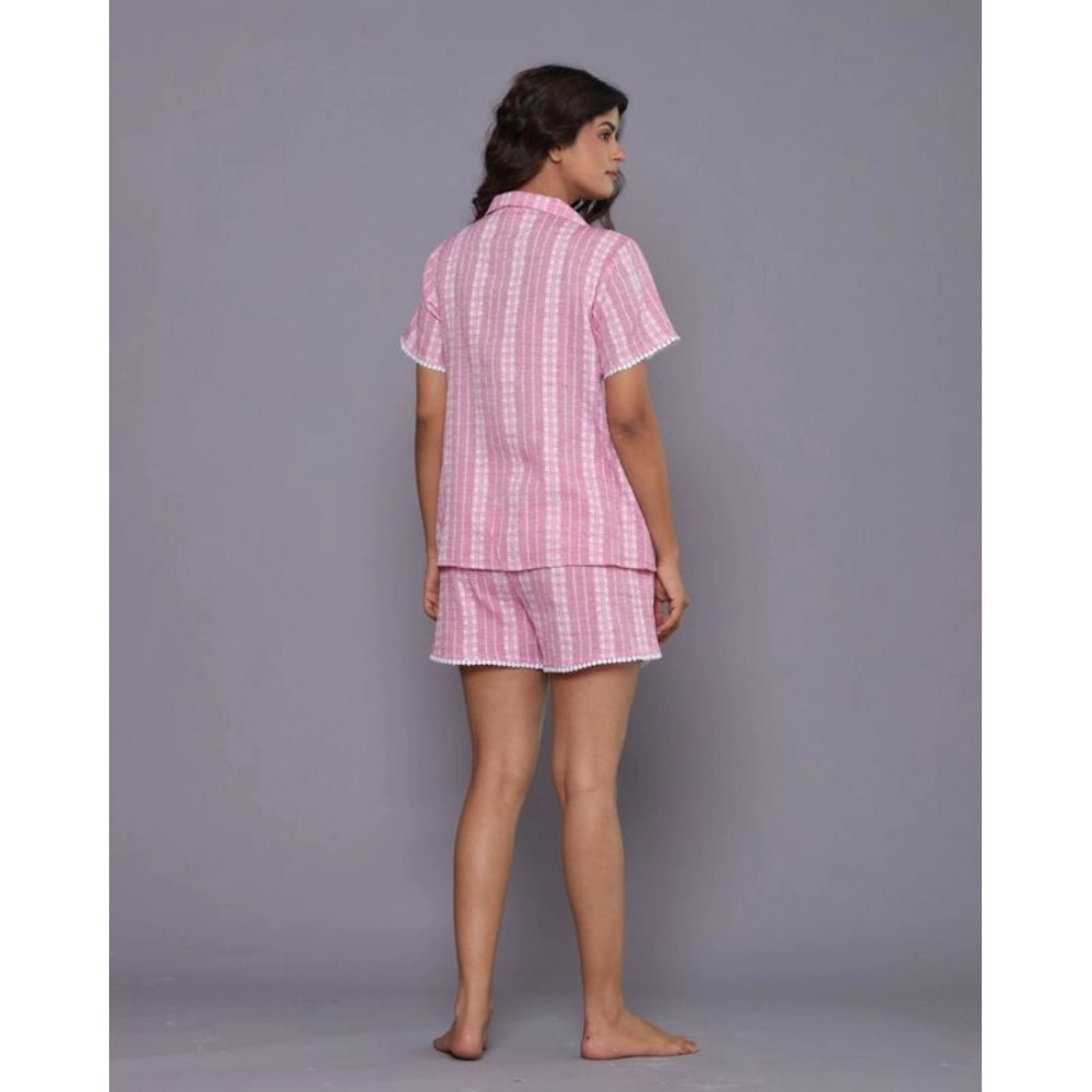 Women's Casual Cotton Short Sleeve Short Night Suit Set (Pink)