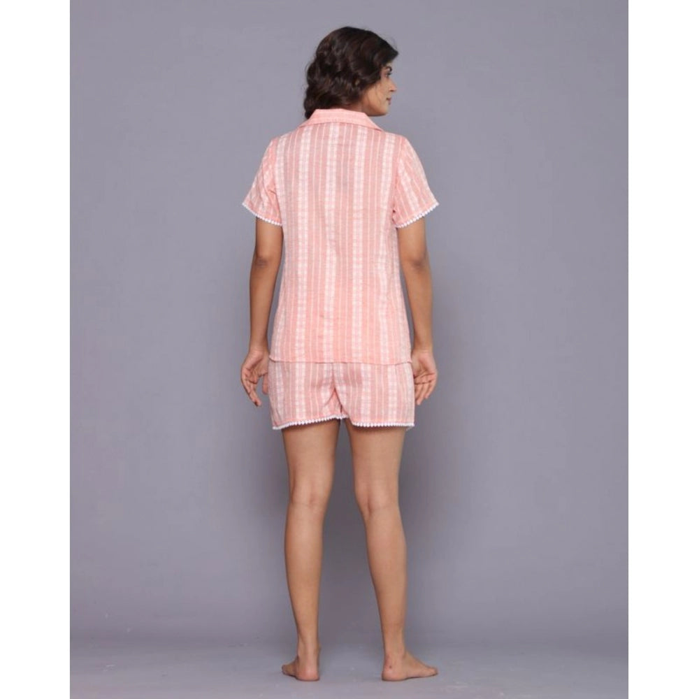 Women's Casual Cotton Short Sleeve Short Night Suit Set (Orange)
