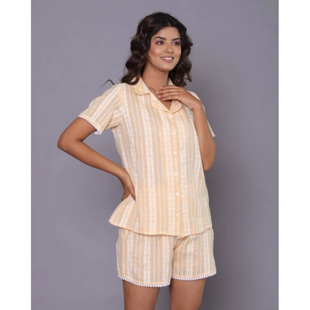 Women's Casual Cotton Short Sleeve Short Night Suit Set (Yellow)