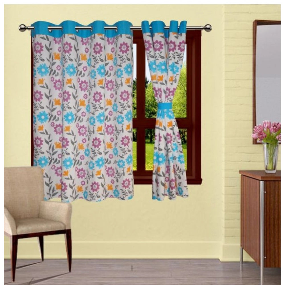 Cotton Printed Curtains (Multicolor, Size: 54x60 In)