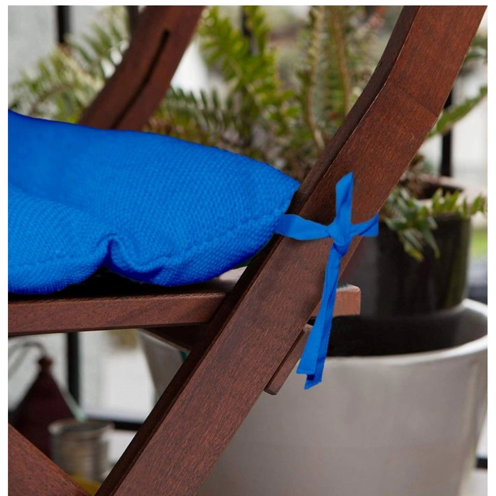 Pack Of_2 Cotton Blended Solid Chair Cushions (Blue, Size: 16x16 In)