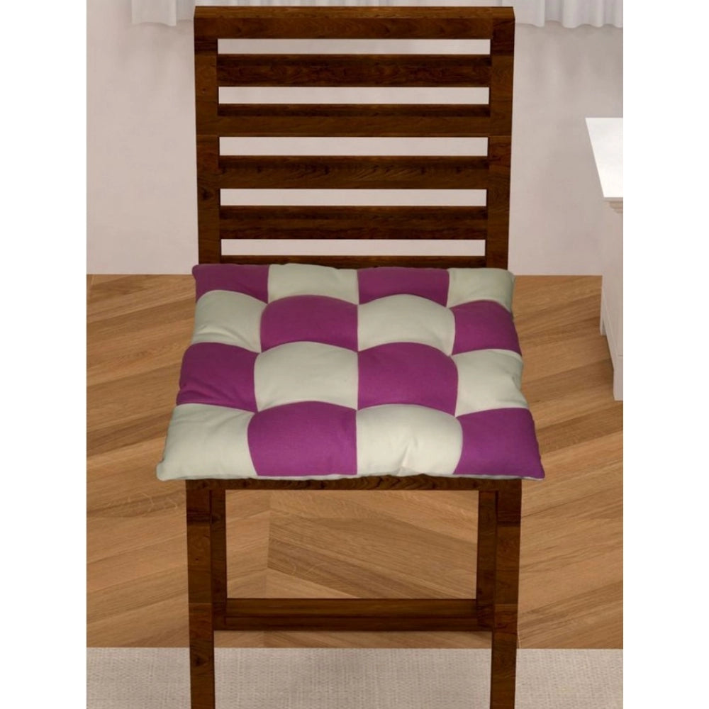Generic Cotton Blended Solid Chair Cushions (Purple &amp; White, Size: 16x16 In)