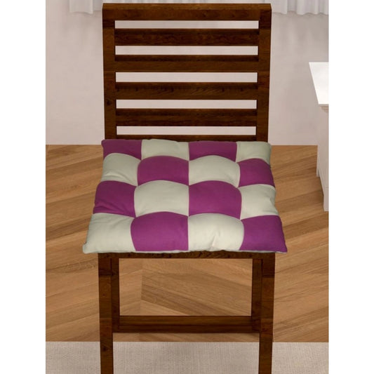 Cotton Blended Solid Chair Cushions (Purple &amp; White, Size: 16x16 In)