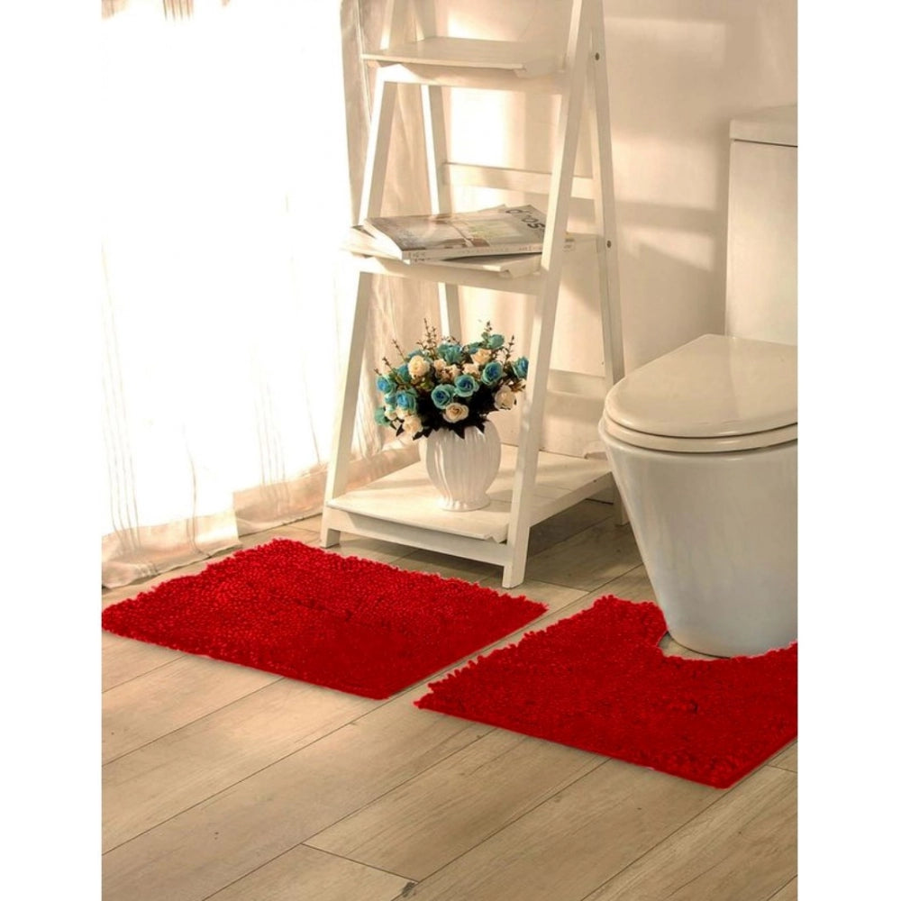 Polyester Knitted Bathmats Sets (Red, Size: 20x30 In)