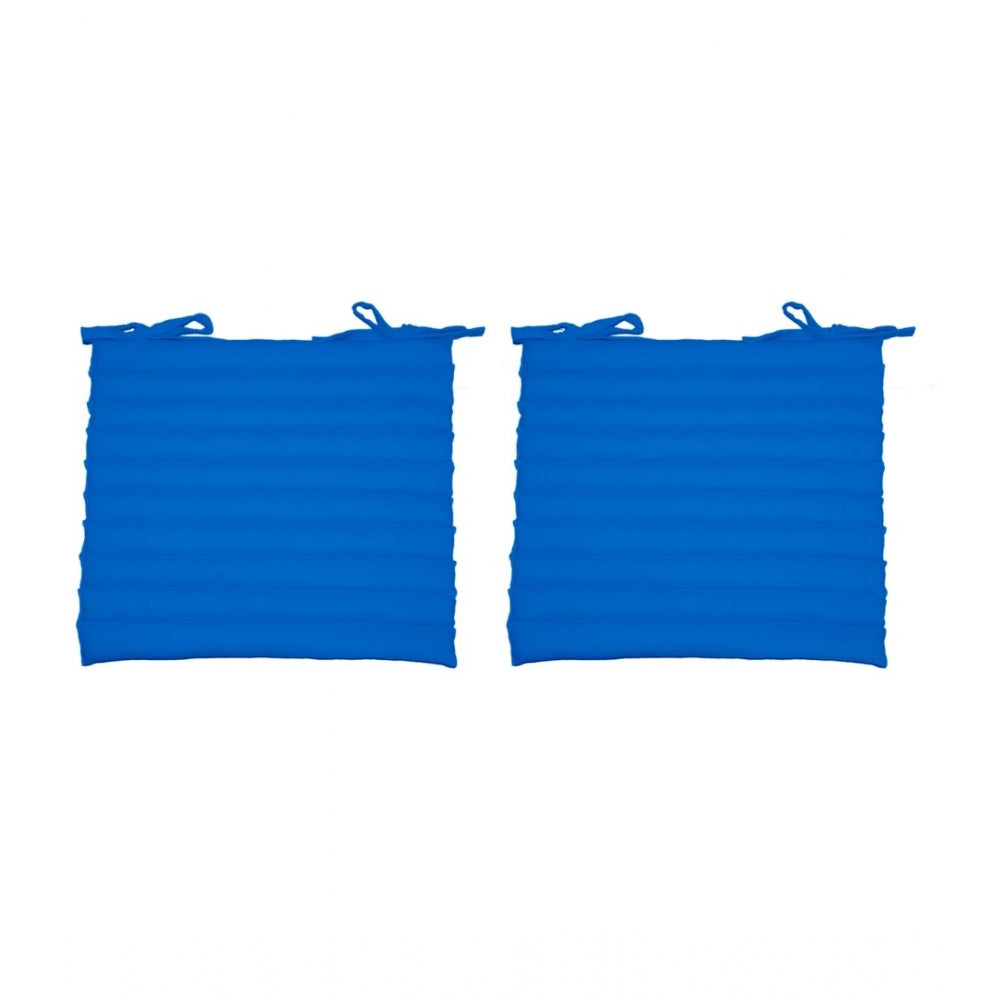 Pack Of_2 Cotton Blended Solid Chair Cushions (Blue, Size: 16x16 In)