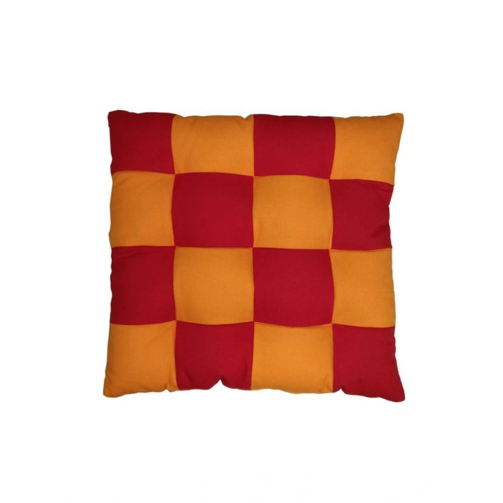 Generic Cotton Blended Solid Chair Cushions (Red &amp; Yellow, Size: 16x16 In)