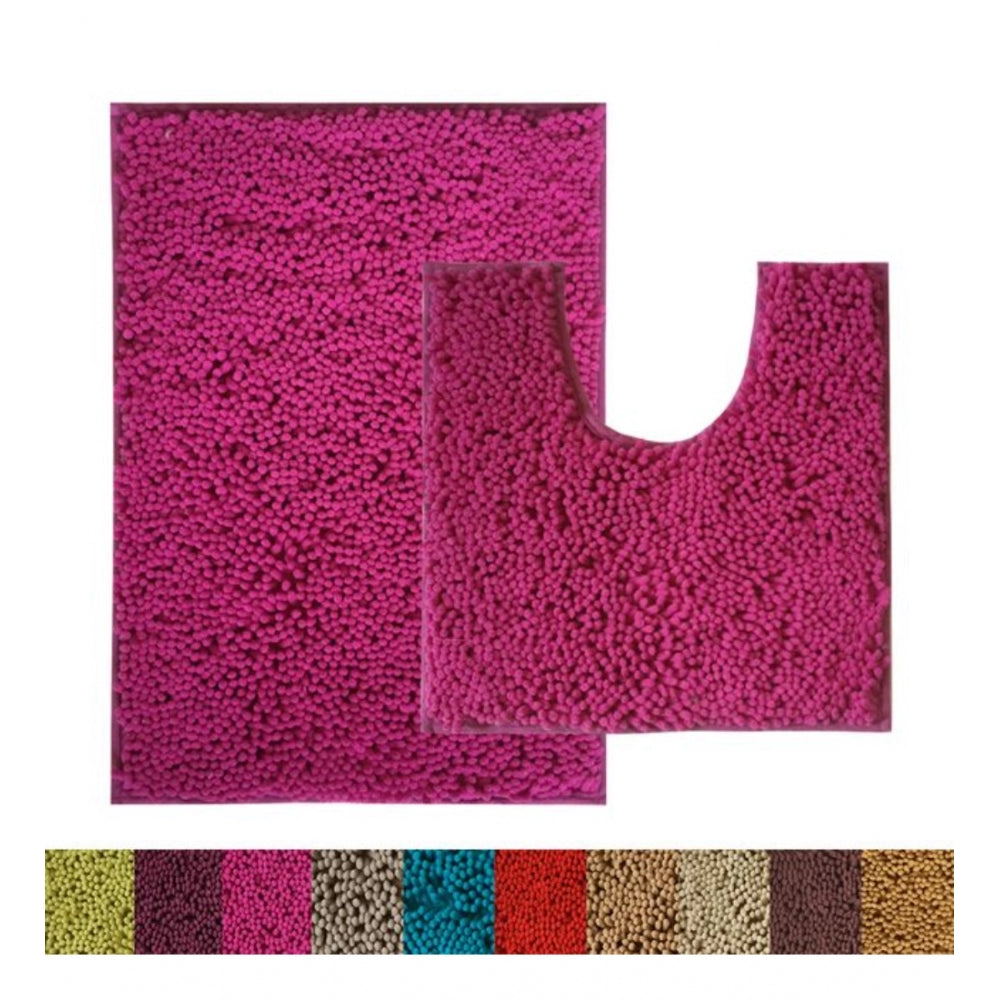 Polyester Knitted Bathmats Sets (Pink, Size: 16x24 In)