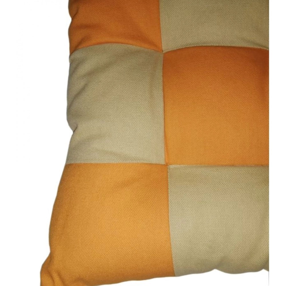 Generic Cotton Blended Solid Chair Cushions (Mustard &amp; Beige, Size: 16x16 In)