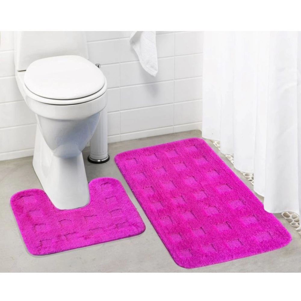 Polyester Knitted Bathmats Sets (Pink, Size: 16x24 In)