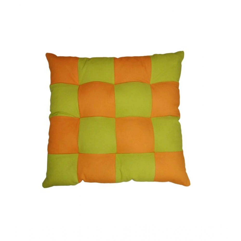 Generic Cotton Blended Solid Chair Cushions (Green &amp; Mustard, Size: 16x16 In)