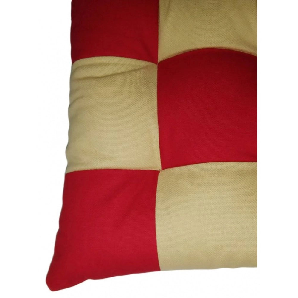 Generic Cotton Blended Solid Chair Cushions (Red &amp; Beige, Size: 16x16 In)