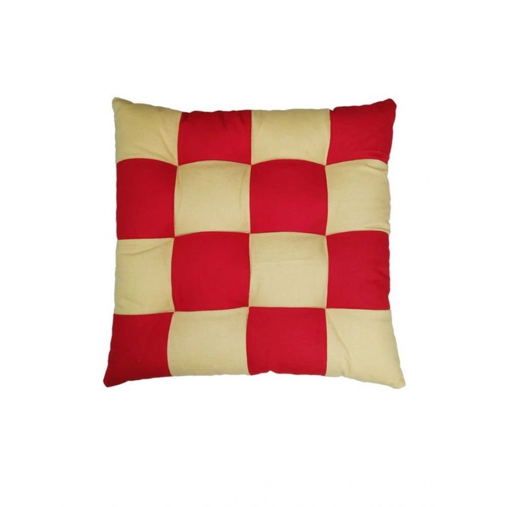 Generic Cotton Blended Solid Chair Cushions (Red &amp; Beige, Size: 16x16 In)
