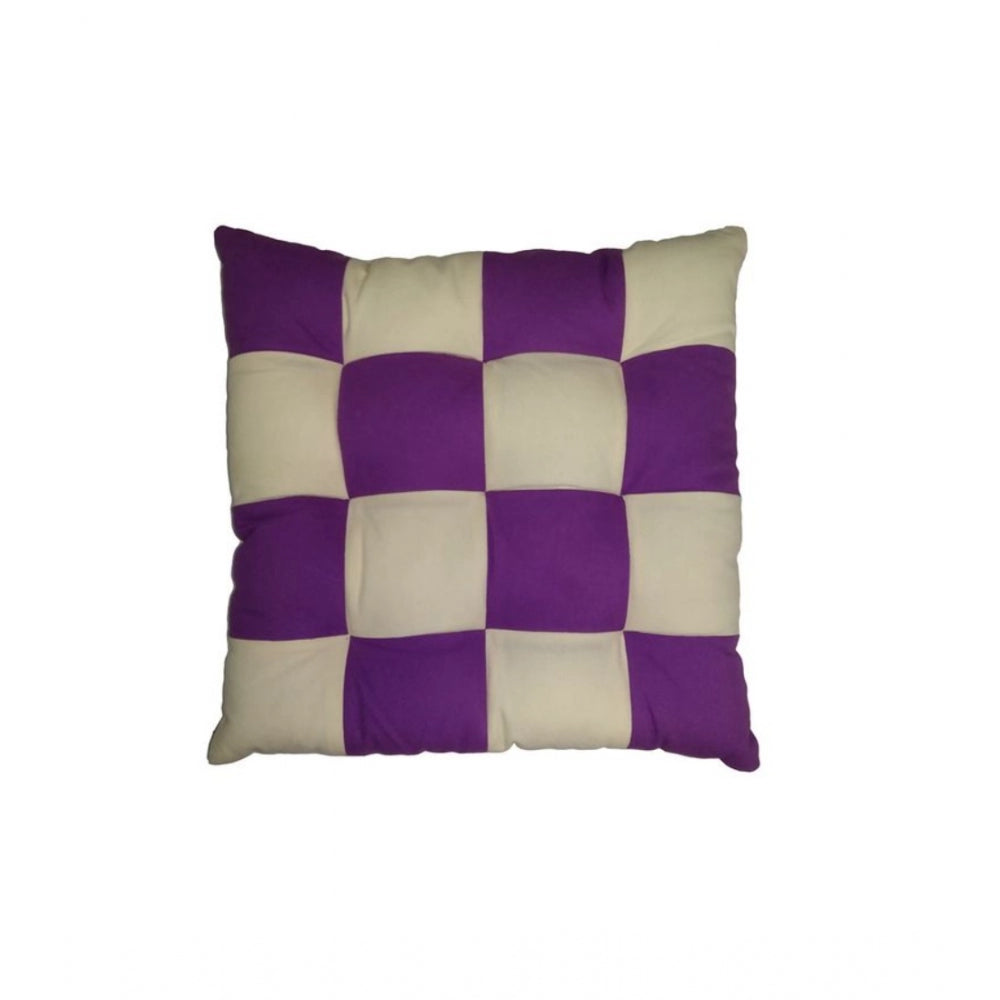 Generic Cotton Blended Solid Chair Cushions (Purple &amp; Beige, Size: 16x16 In)