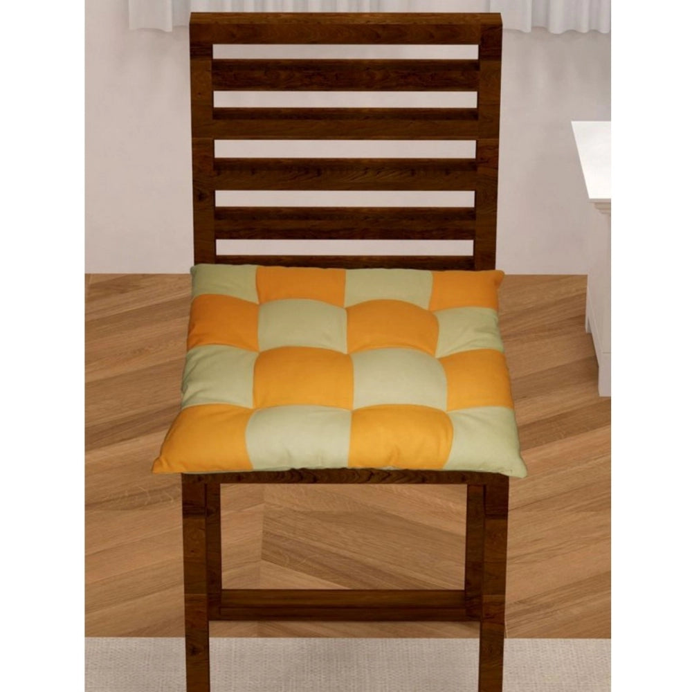 Generic Cotton Blended Solid Chair Cushions (Mustard &amp; Beige, Size: 16x16 In)