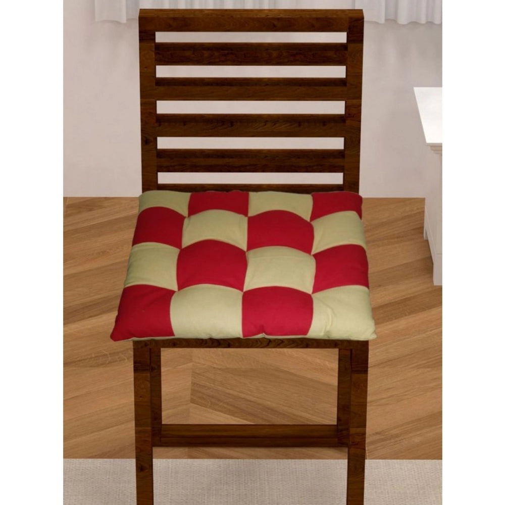 Generic Cotton Blended Solid Chair Cushions (Red &amp; Beige, Size: 16x16 In)