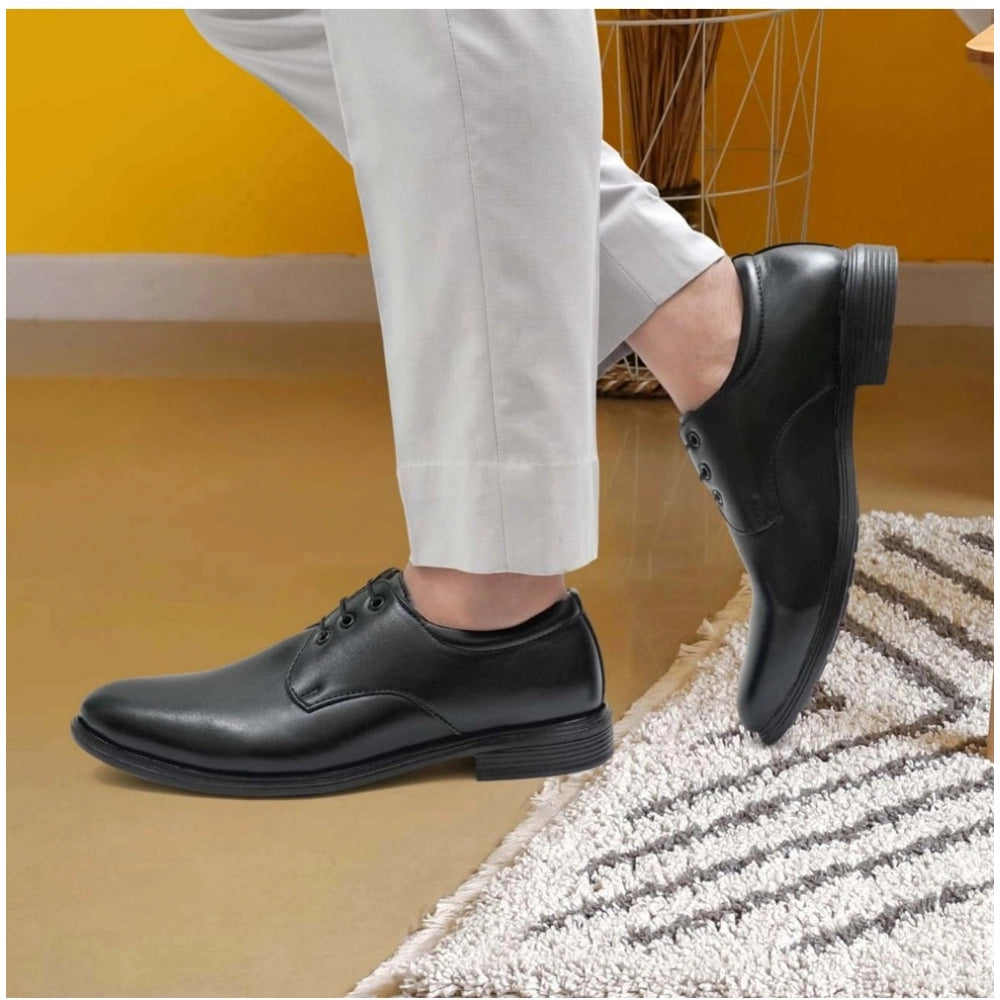 Generic Men's Casual Faux Leather Solid Lace-Up Formal Shoes (Black)
