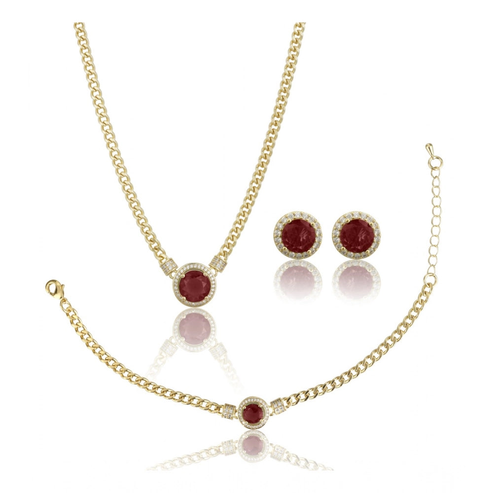 Generic Women's Stainless Steel Red Color Golden Chain Western Combo Jewelry (Gold Plated)