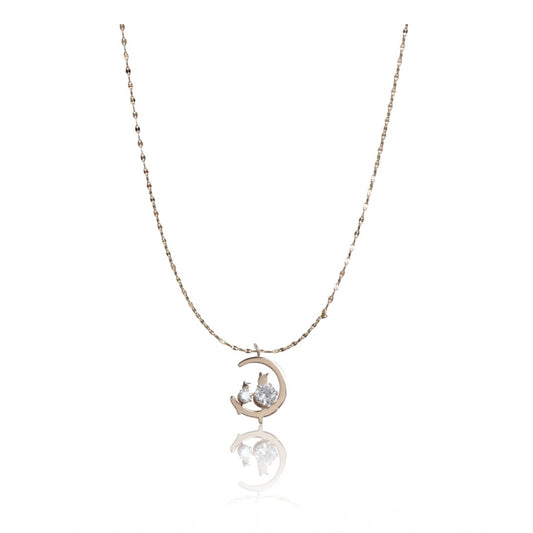 Women's Stainless Steel Moon Pendent Delicate Chain (Gold Plated)