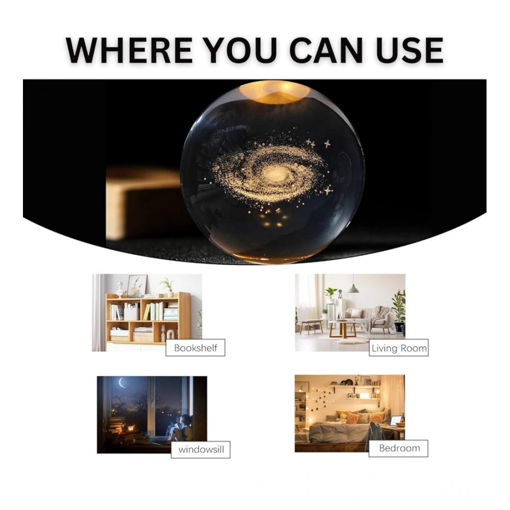 Wood 3D Galaxy Crystal Ball Night Lamp LED Wooden for Galaxy Warm White (Transparent)
