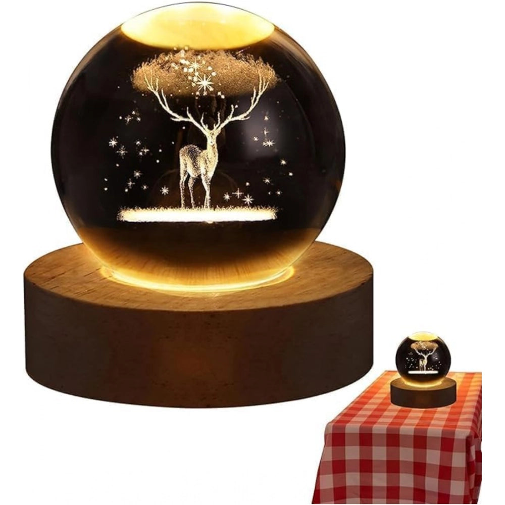 Wood 3D Galaxy Crystal Ball Night Lamp Colorful LED Wooden for Deer (Transparent)