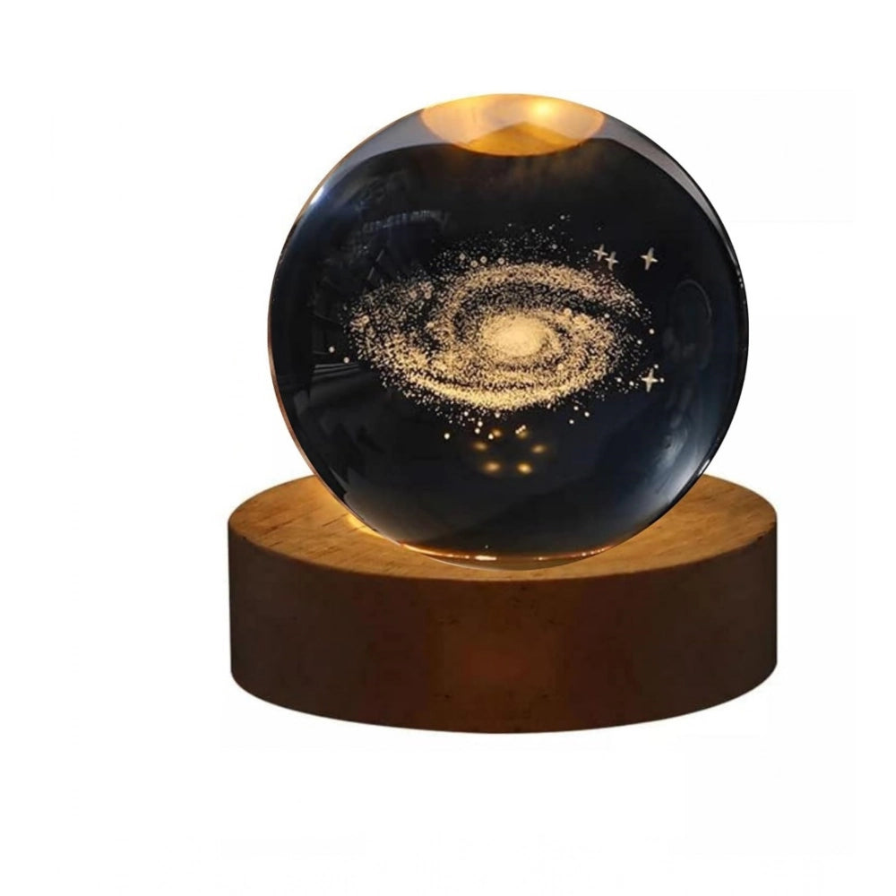 Wood 3D Galaxy Crystal Ball Night Lamp LED Wooden for Galaxy Warm White (Transparent)