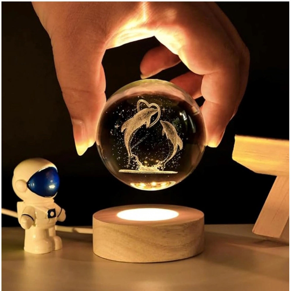 Wood 3D Dolphin Crystal Ball Night Light Dolphin Love (Transparent)