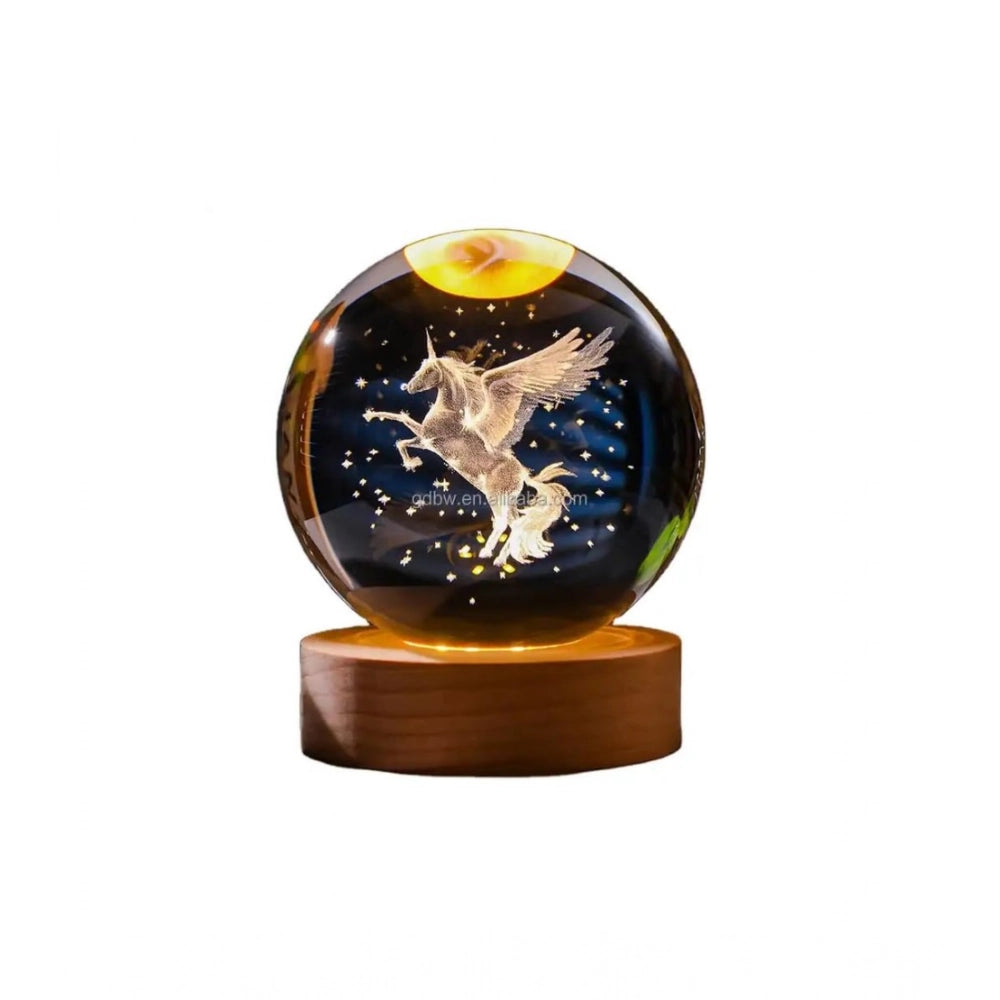 Generic Wood 3D Unicorn Crystal Ball Lamp (Transparent)