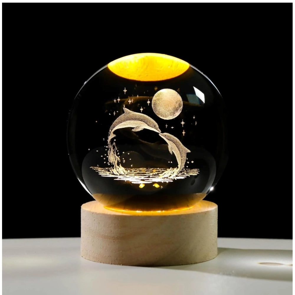 Generic Wood 3D Galaxy Crystal Ball Night Lamp Colorful LED Wooden Dolphin with Moon (Transparent)