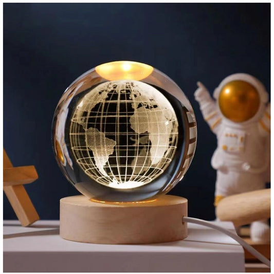 Wood 3D Galaxy Crystal Ball Night Lamp Colorful LED Wooden for Earth (Transparent)