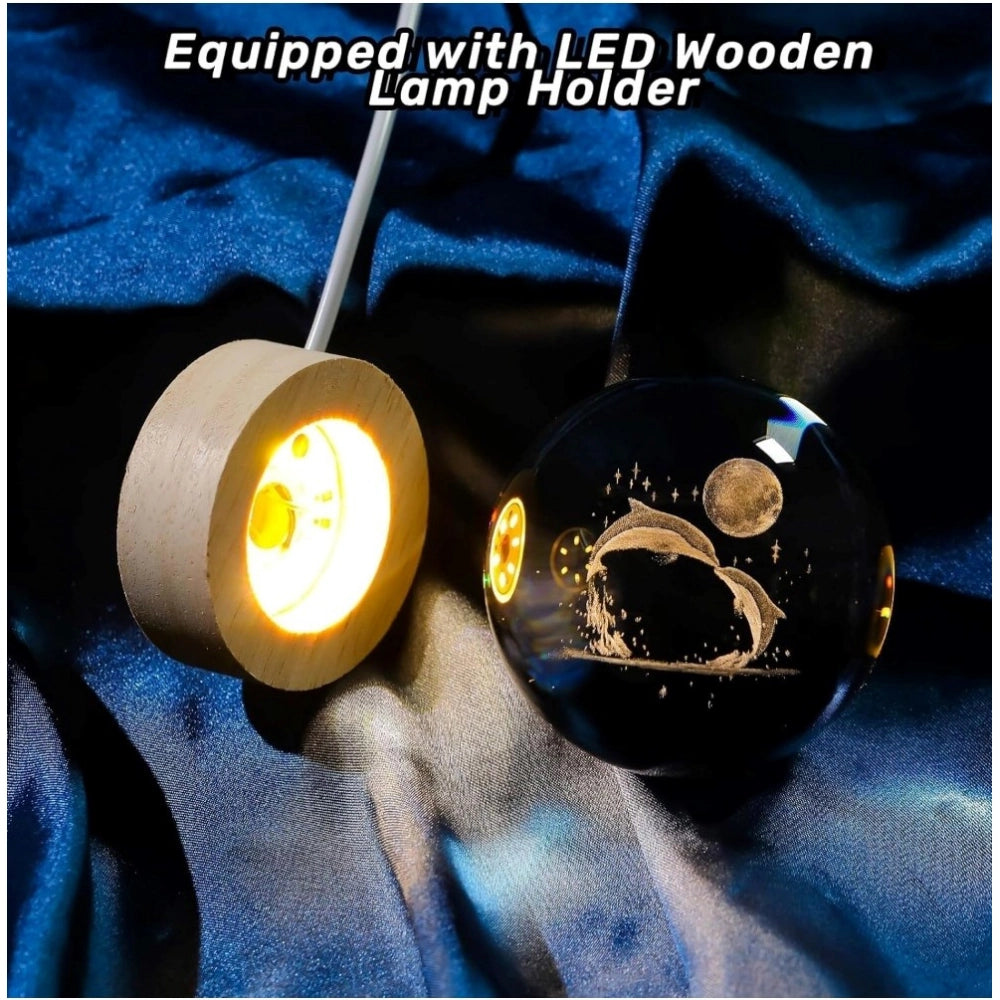 Wood 3D Galaxy Crystal Ball Night Lamp Colorful LED Wooden Dolphin with Moon (Transparent)
