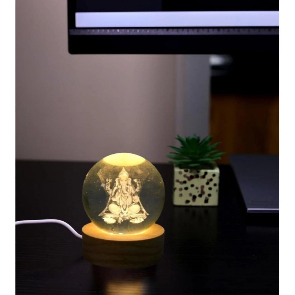 Generic Wood Lord Ganesh Ji Crystal Ball Night Light (Transparent)
