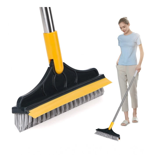 Plastic 2 in 1 Bathroom Cleaning Brush with Wiper (Yellow)