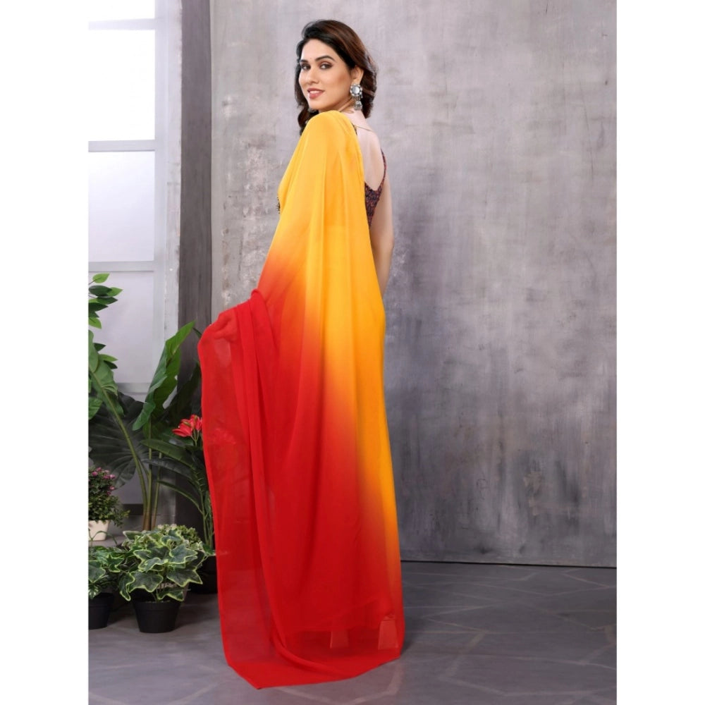 Women's Small Lace Georgette Solid Ready-to-Wear Saree With Unstitched Blouse 5.5 Mtr (Red-Orange)