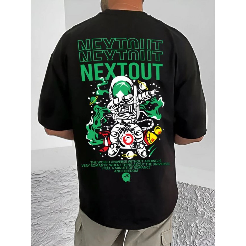 Generic Men's Casual Cotton Blend Printed Round Neck Half Sleeve T-Shirt (Black)
