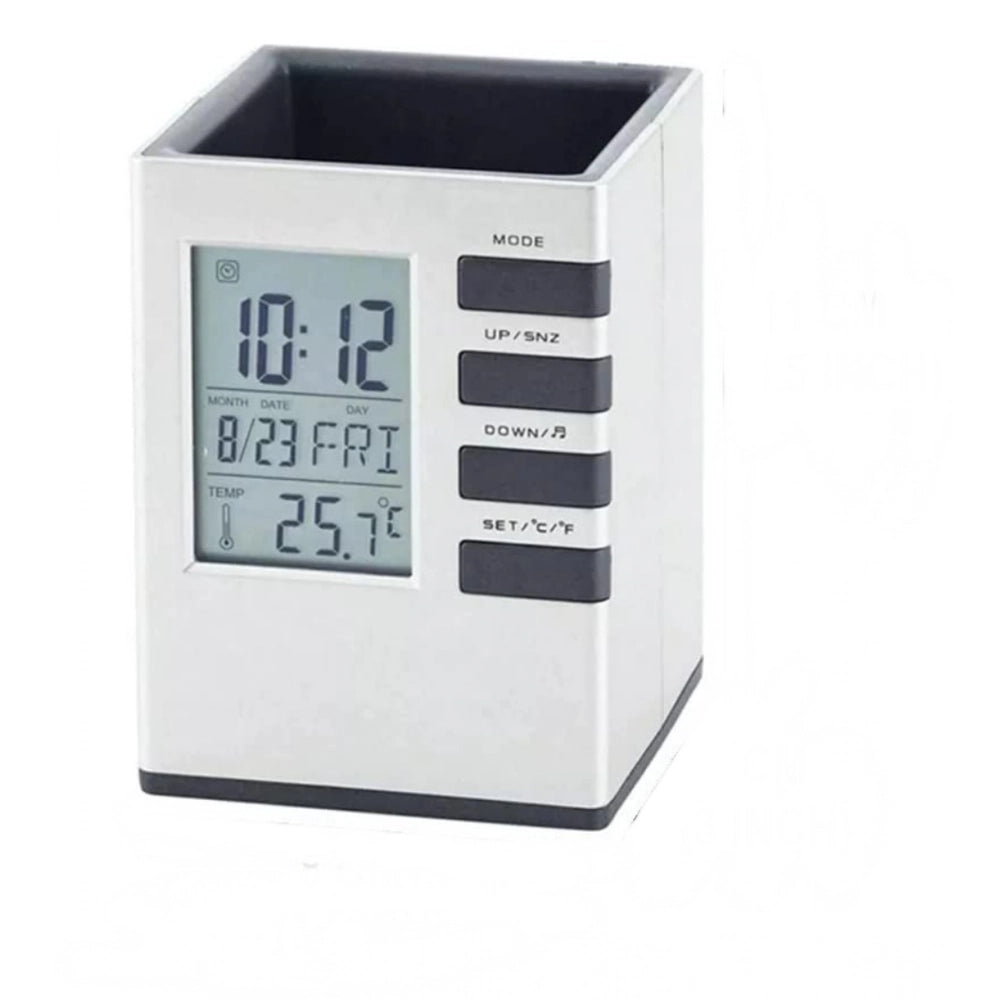 Plastic Pen Holder With LCD Display Digital Alarm Clock
