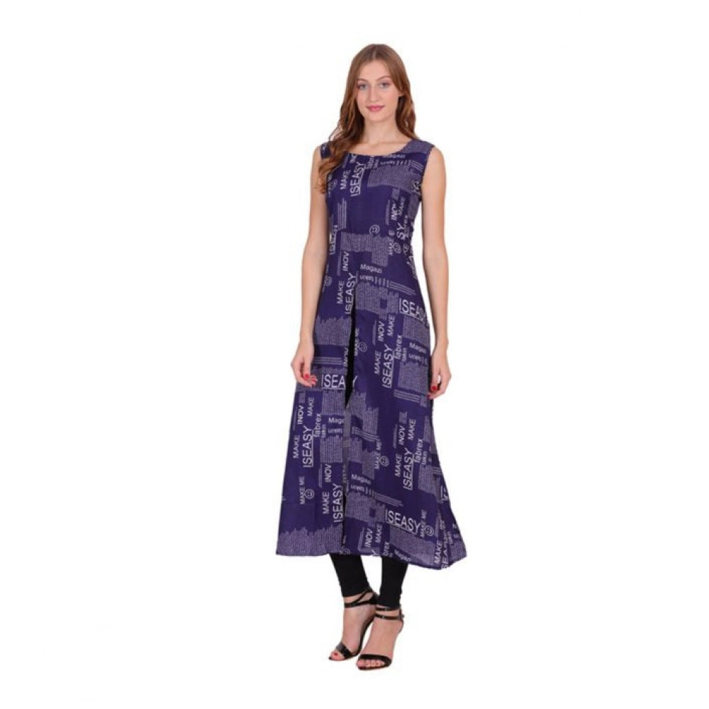Women's Casual Crepe Sleeveless Slit Dress (Navy Blue)