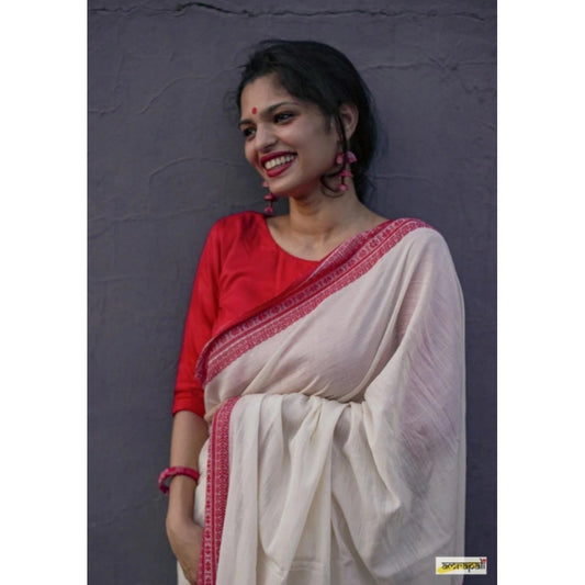 Women's Soft Lilan Printed Saree With Unstitched Blouse 5.5Mtr (White)