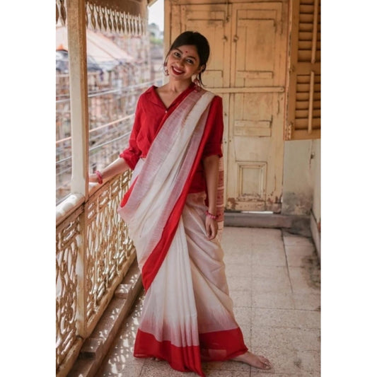 Women's Soft Lilan Printed Saree With Unstitched Blouse 5.5Mtr (White)