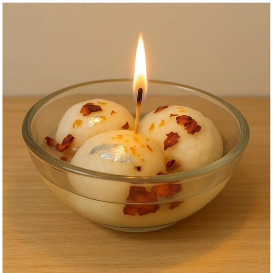 Soya Wax, Glass Rasgulla-Style Candle 3 Rasagulla in a Single Bowl