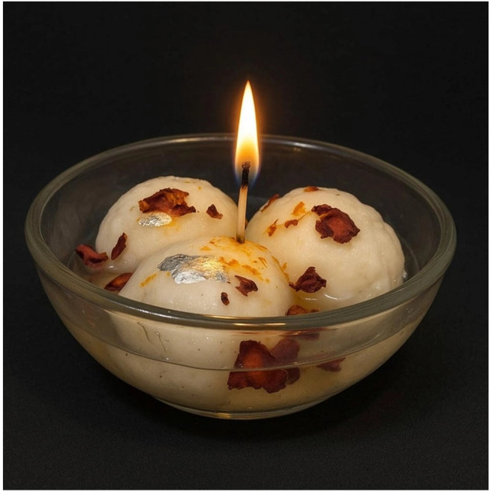 Soya Wax, Glass Rasgulla-Style Candle 3 Rasagulla in a Single Bowl