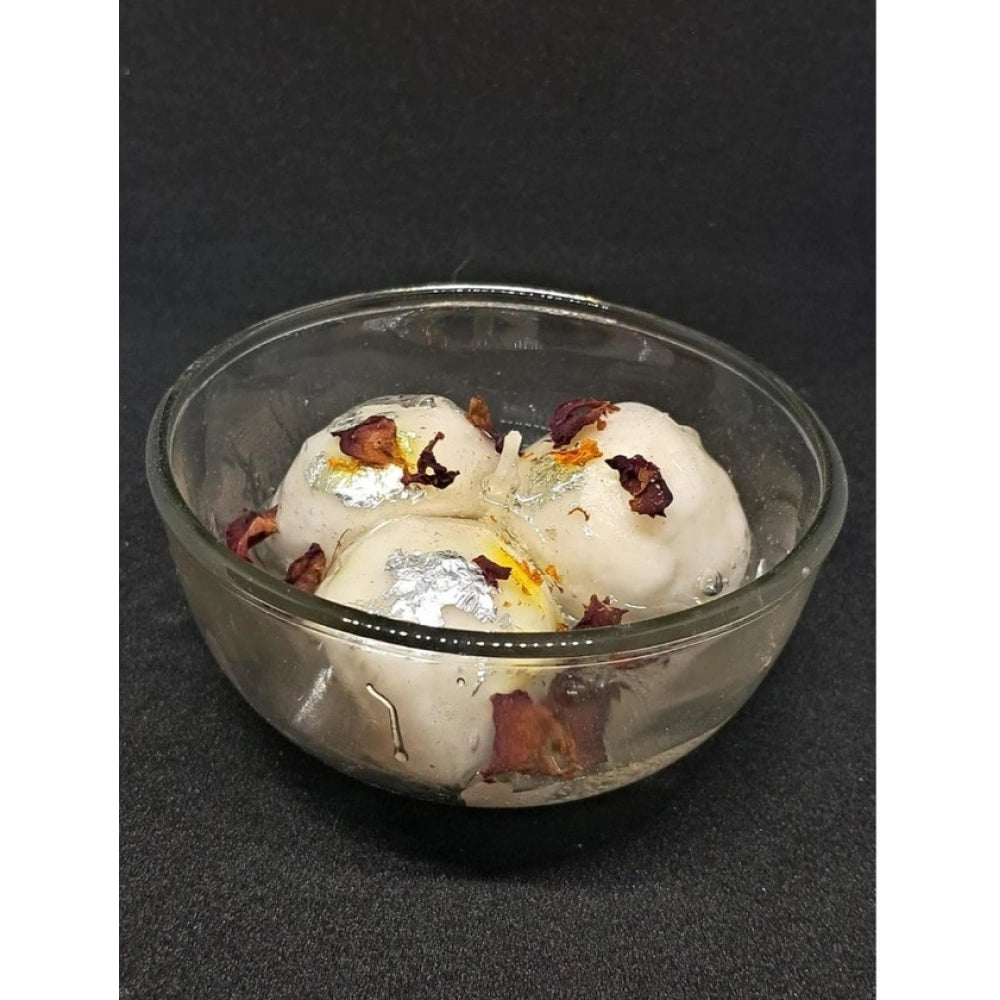 Soya Wax, Glass Rasgulla-Style Candle 3 Rasagulla in a Single Bowl