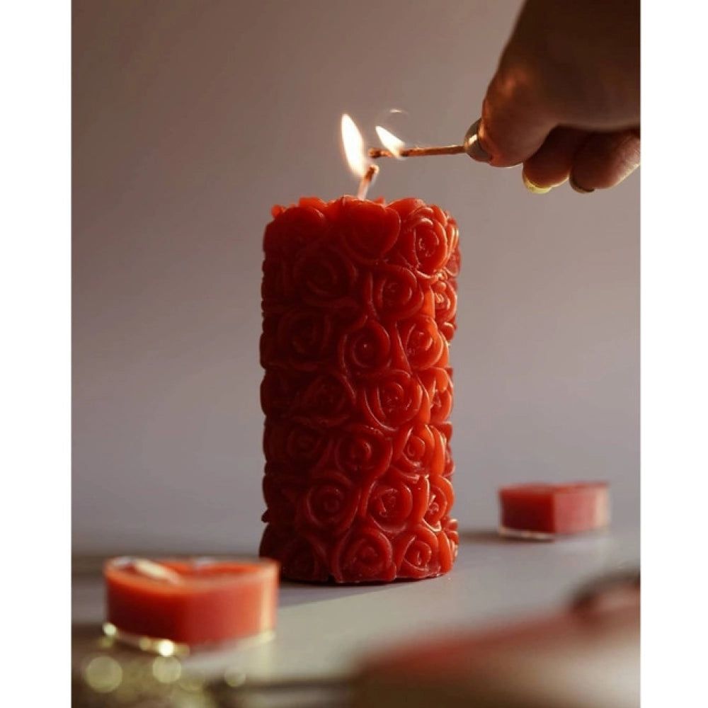 Soya Wax Small Rose Designer Pillar Scented Candle (Single Piece)