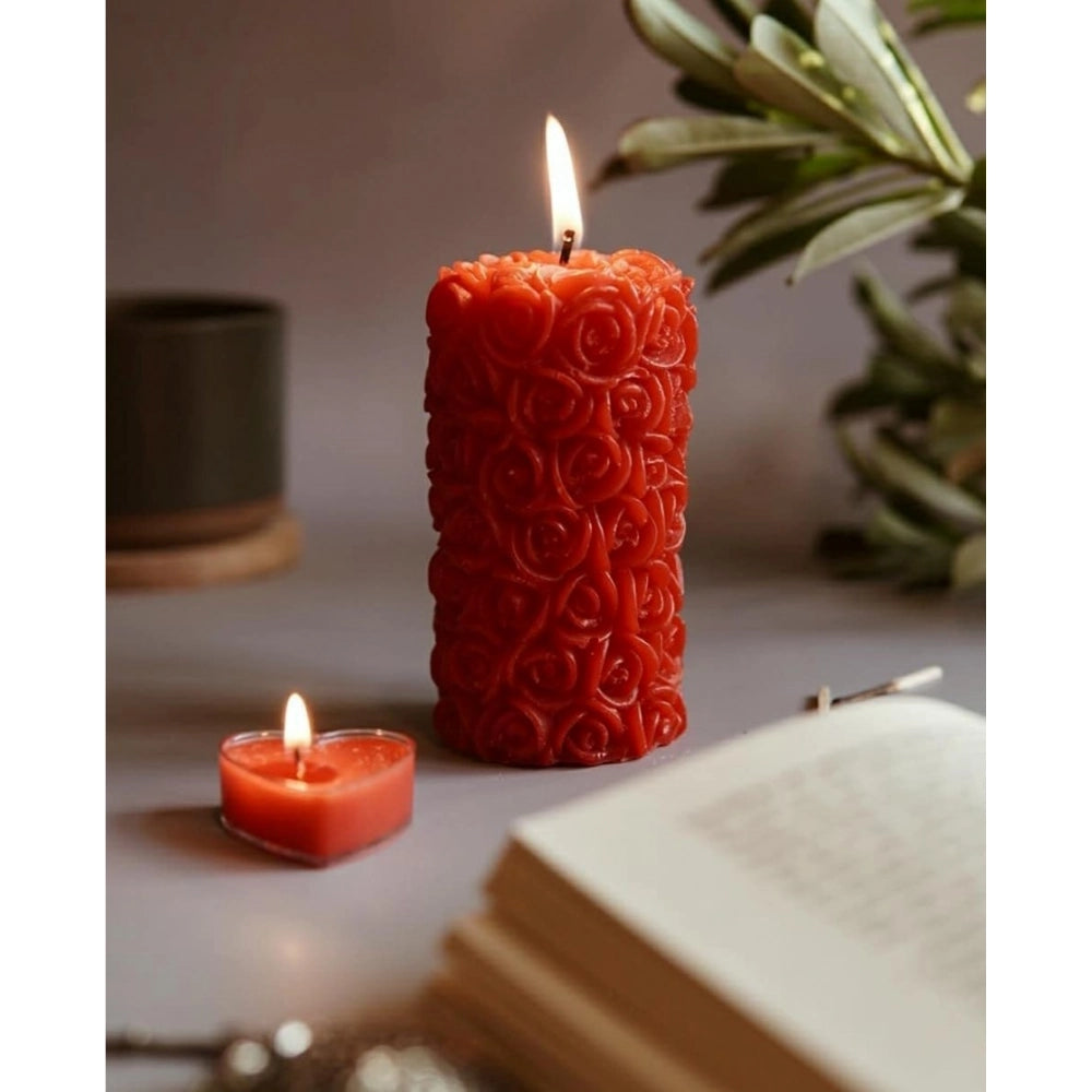 Generic Soya Wax Small Rose Designer Pillar Scented Candle (Single Piece)